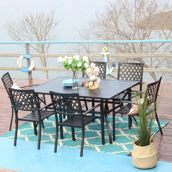 Patio Dining Set 7 Piece%252C 6 Person Outdoor Table And Chairs With 6 Bistro Chair %2526 60%2522 X 38%2522 Rectangular Large Metal Dining Table 